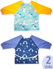 Slab met mouwen van KliederZ | Unicorn lange mouwslab 6 - 18 mnd | meisjes babyslabbers met opvangbak 2 stuks LB07
