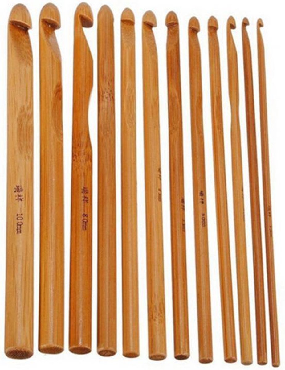 BukkitBow - 12 Delige Bamboe Haaknaalden - Haaknaalden 12 stuks - Bamboe Haaknaaldenset