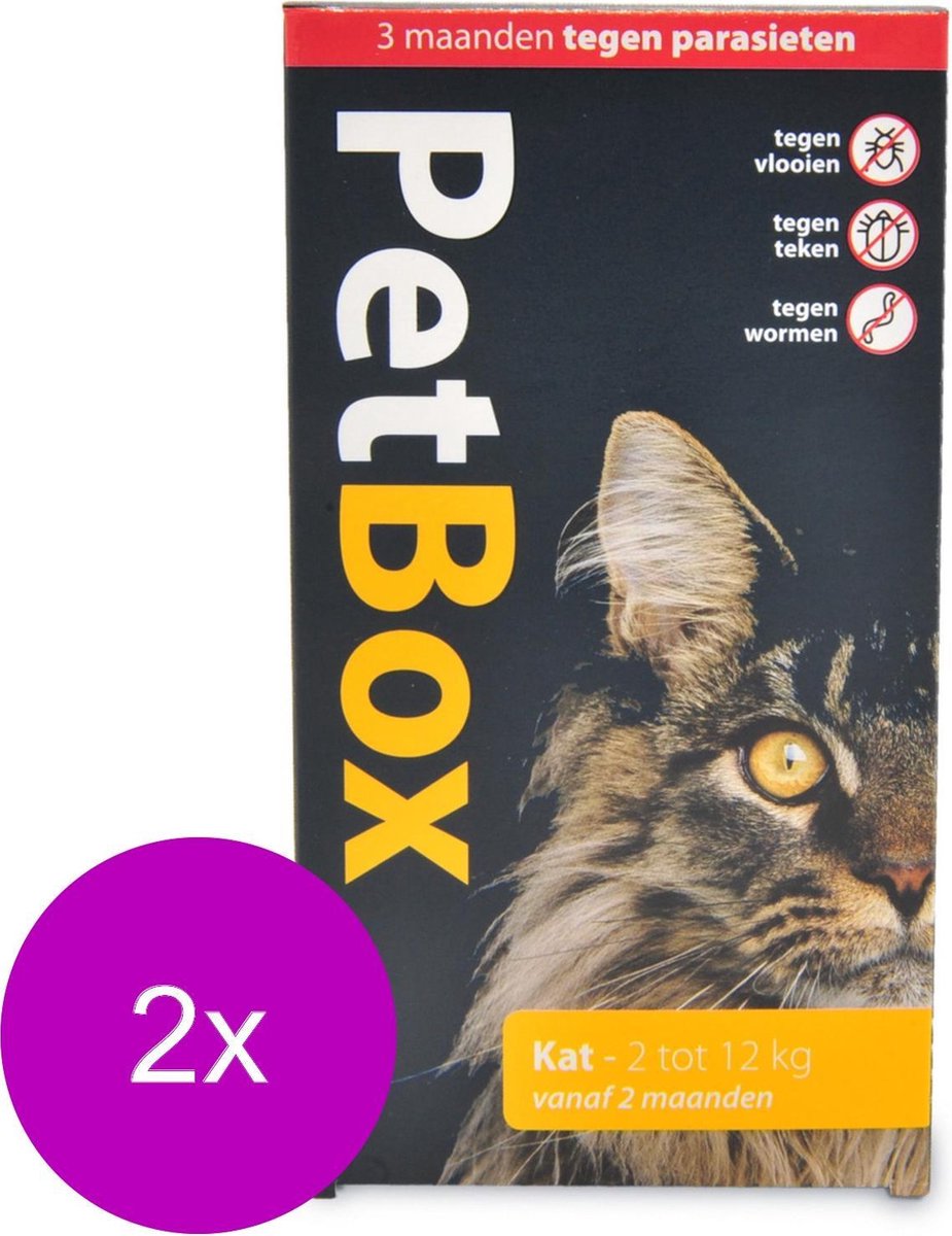 Petbox Kat Vlo. Teek & Worm - Anti vlo - teek- worm - 2 x 2-12 Kg Medium