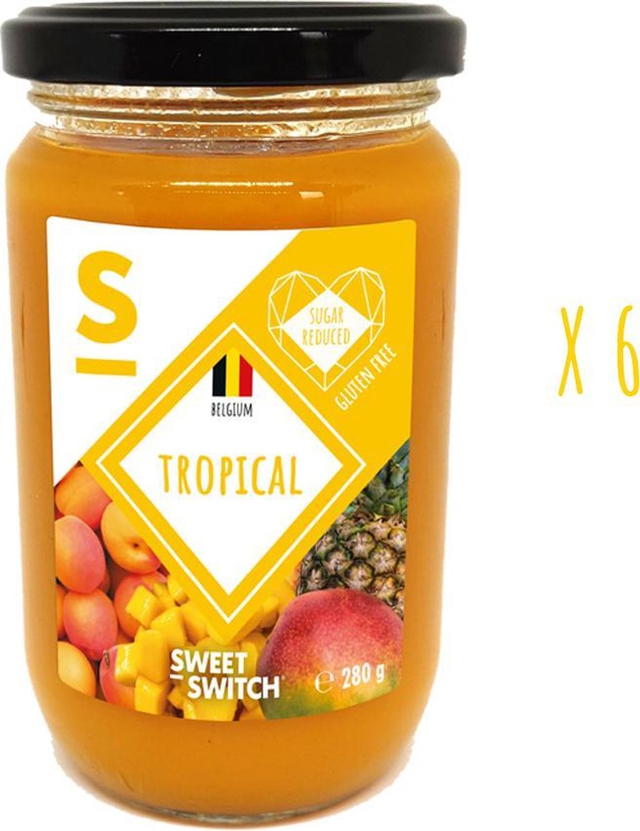 SWEET-SWITCH® - Tropische Vruchten Confituur - Jam - Mango - Perzik - Ananas - Suikerarm - Dieet - Glutenvrij -  KETO - 6 x 280 g