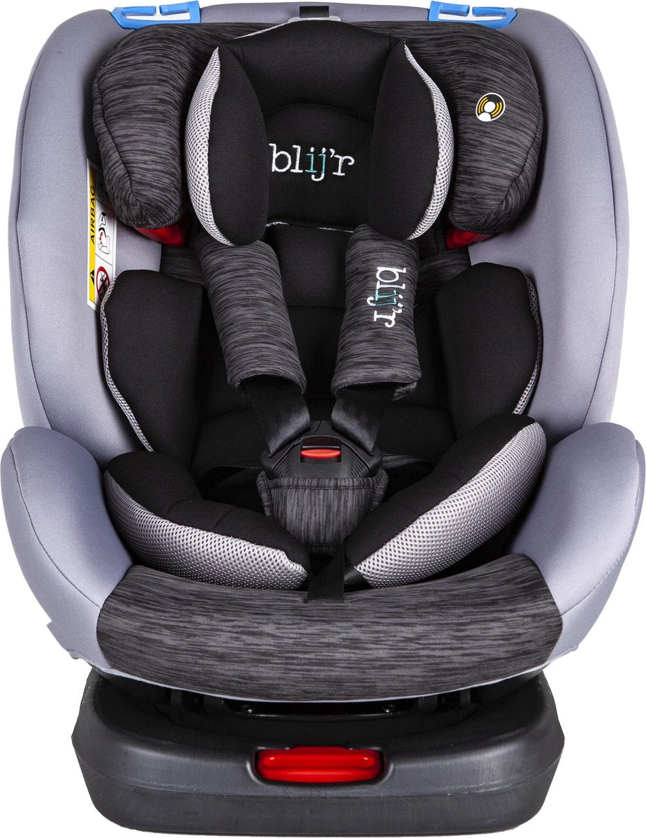 Blij’r Bas Plus Autostoel – 360 graden draaibaar met slabbetje– 0-12 jaar - Isofix – grijs