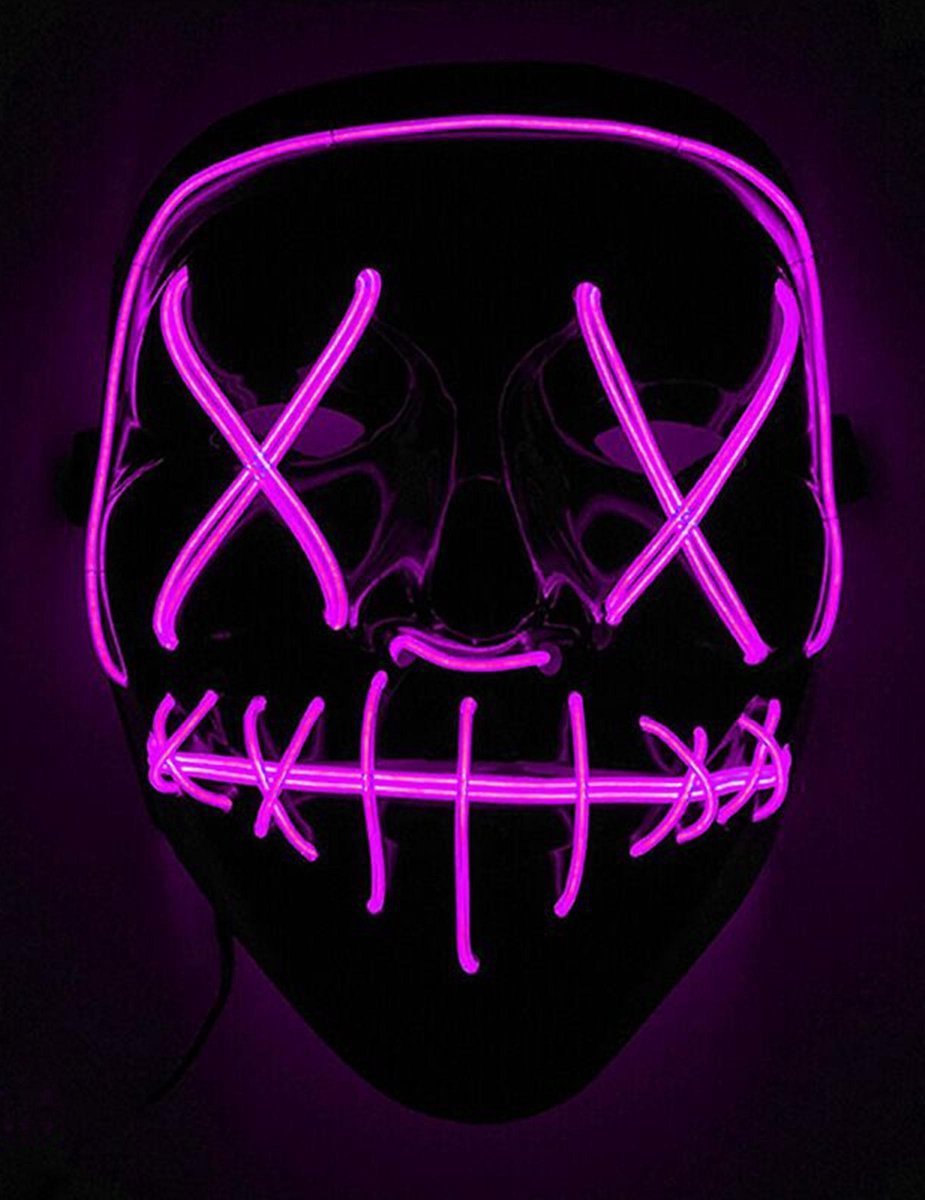 Elite - Fuchsia lichtgevend led masker voor volwassenen - Maskers > LED maskers