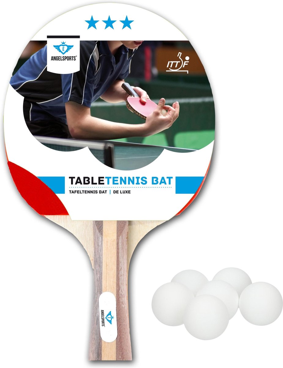 Tafeltennis set met 1x batje 3 sterren + 12x tafeltennis/ping pong balletjes wit 4 cm - Sportief binnen en buiten speelgoed