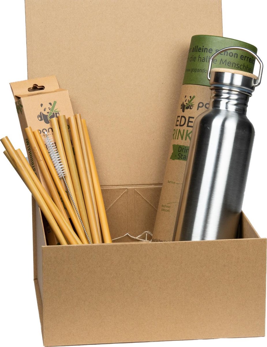 Grace is Green Giftbox voor onderweg- Pandoo thermosfles - Pandoo herbruikbare rietjes - giftset