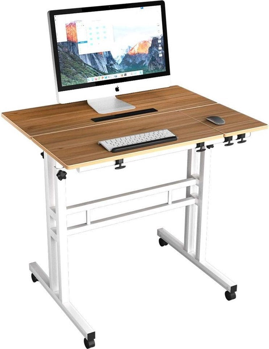 HN® Verstelbare Laptoptafel Op wielen | Draaibaar 80x60x67-115cm | Laptopstandaard met wielen | Laptop Statafel In Hoogte Verstelbaar | Notebook Standaard Houder bijzettafel voor bed bank