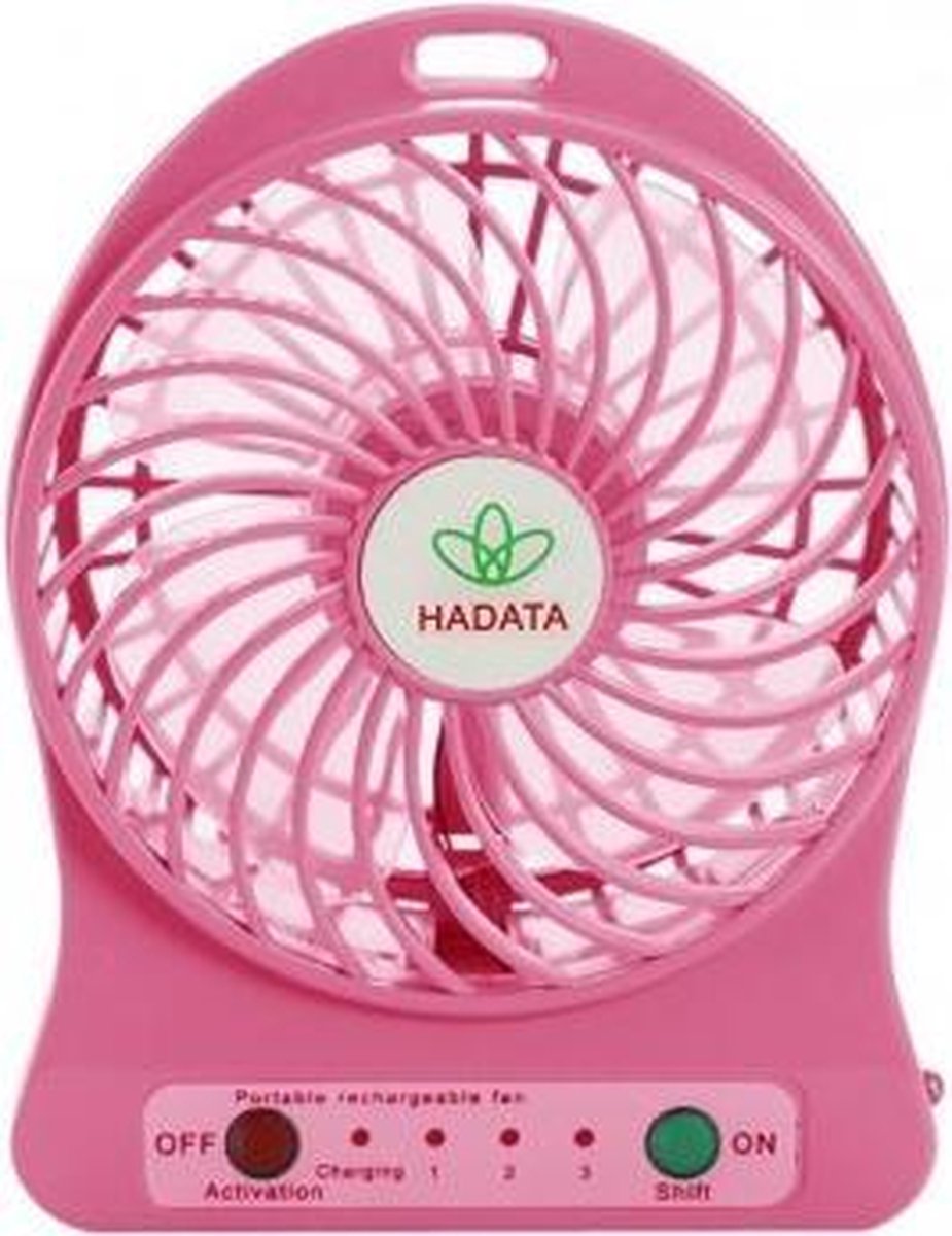 Draagbare oplaadbare LED-licht ventilator met accu en oplaadkabel - Roze