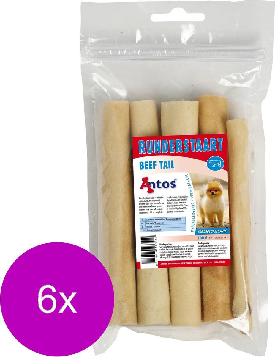 Antos Runderstaart - Hondensnacks - 6 x Rund 100 g