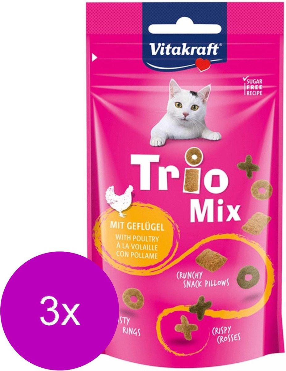 Vitakraft Trio Mix met Gevogelte - Kat - Snack - 3 x 60 gr