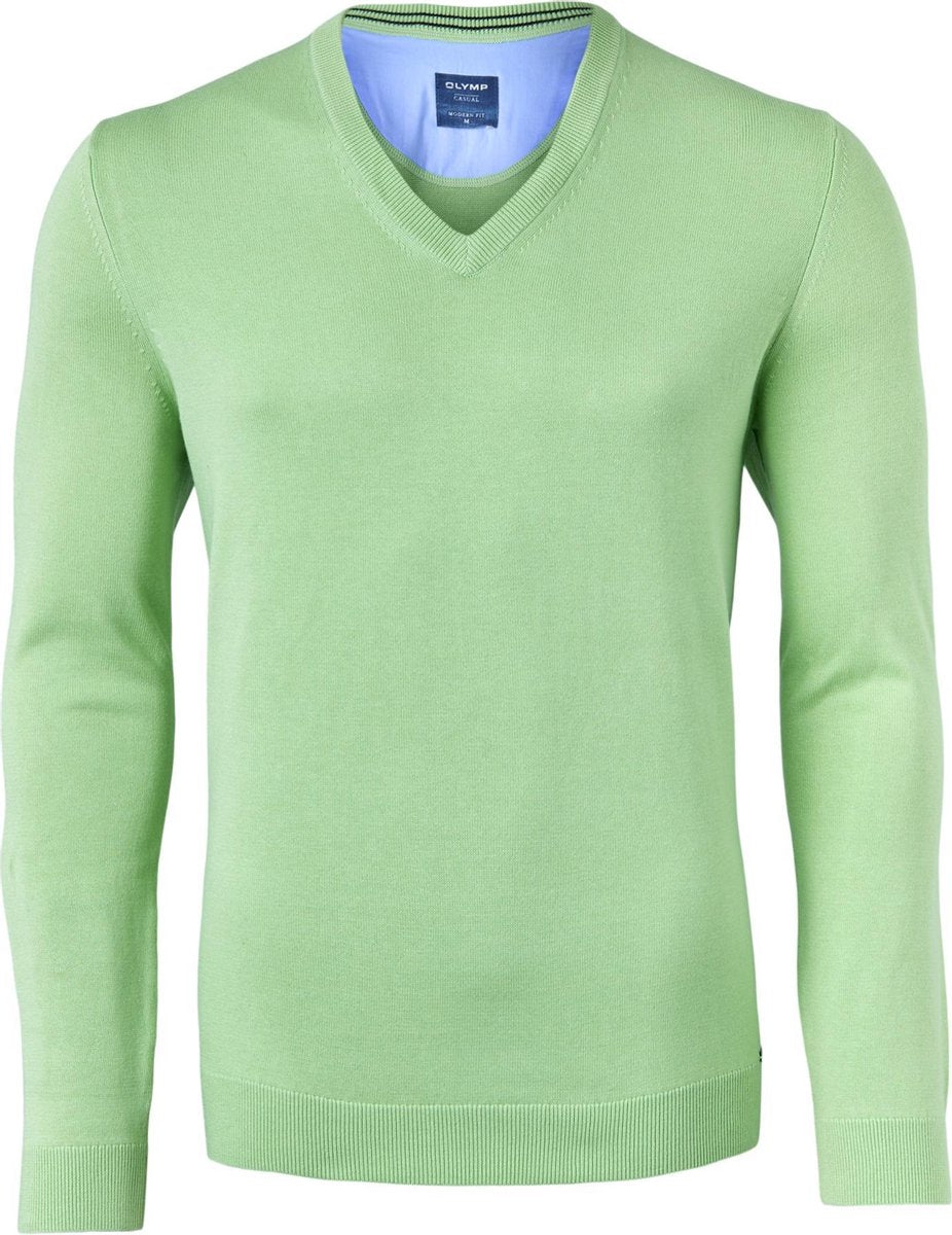 OLYMP modern fit trui katoen - V-hals - lichtgroen -  Maat: 4XL