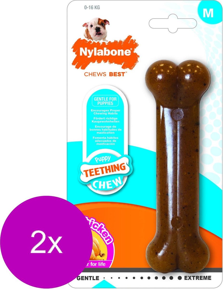 Nylabone Puppy Bone Flexible Bruin - Hondenspeelgoed - 2 x Medium Tot 16kg