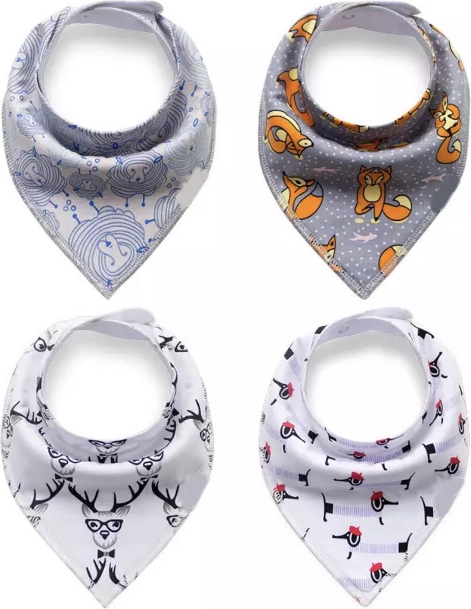 JillyBee - Slab - Slabbetje - Slabber - Bandana - 4pack - Hert - Schaap - Hond - Vos