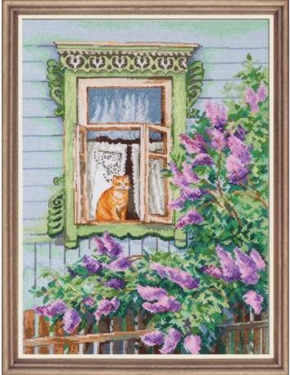 Kat in het raam borduren (pakket)