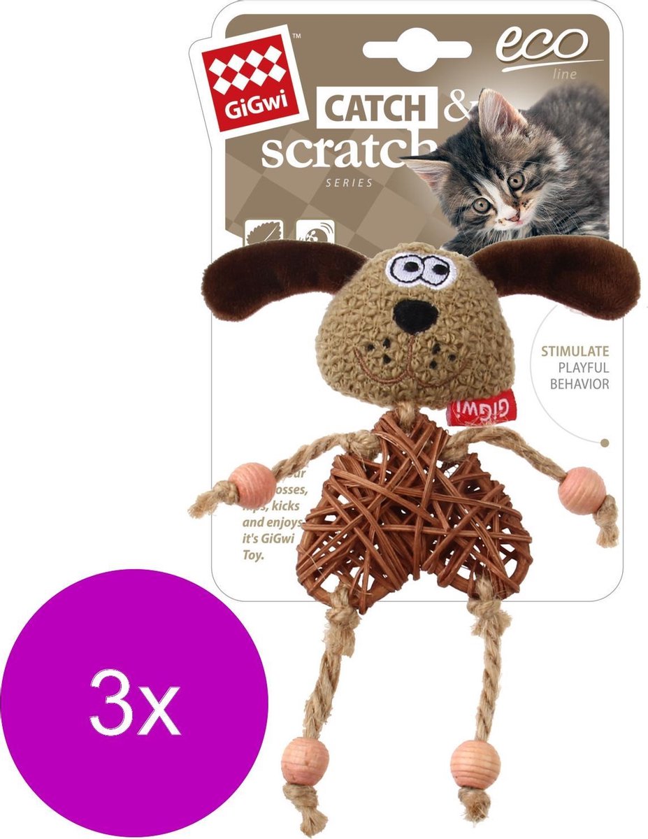 Gigwi Catch And Scratch Eco Line Dog - Kattenspeelgoed - 3 x 60x130x175 mm
