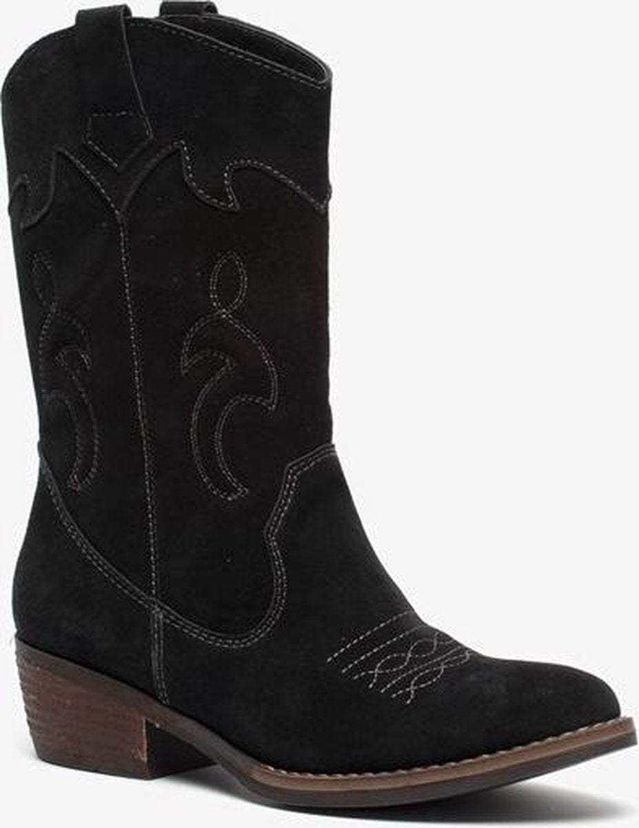 TwoDay suede dames cowboy western laarzen - Zwart - Maat 39