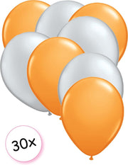 Ballonnen Oranje & Zilver 30 stuks 27 cm