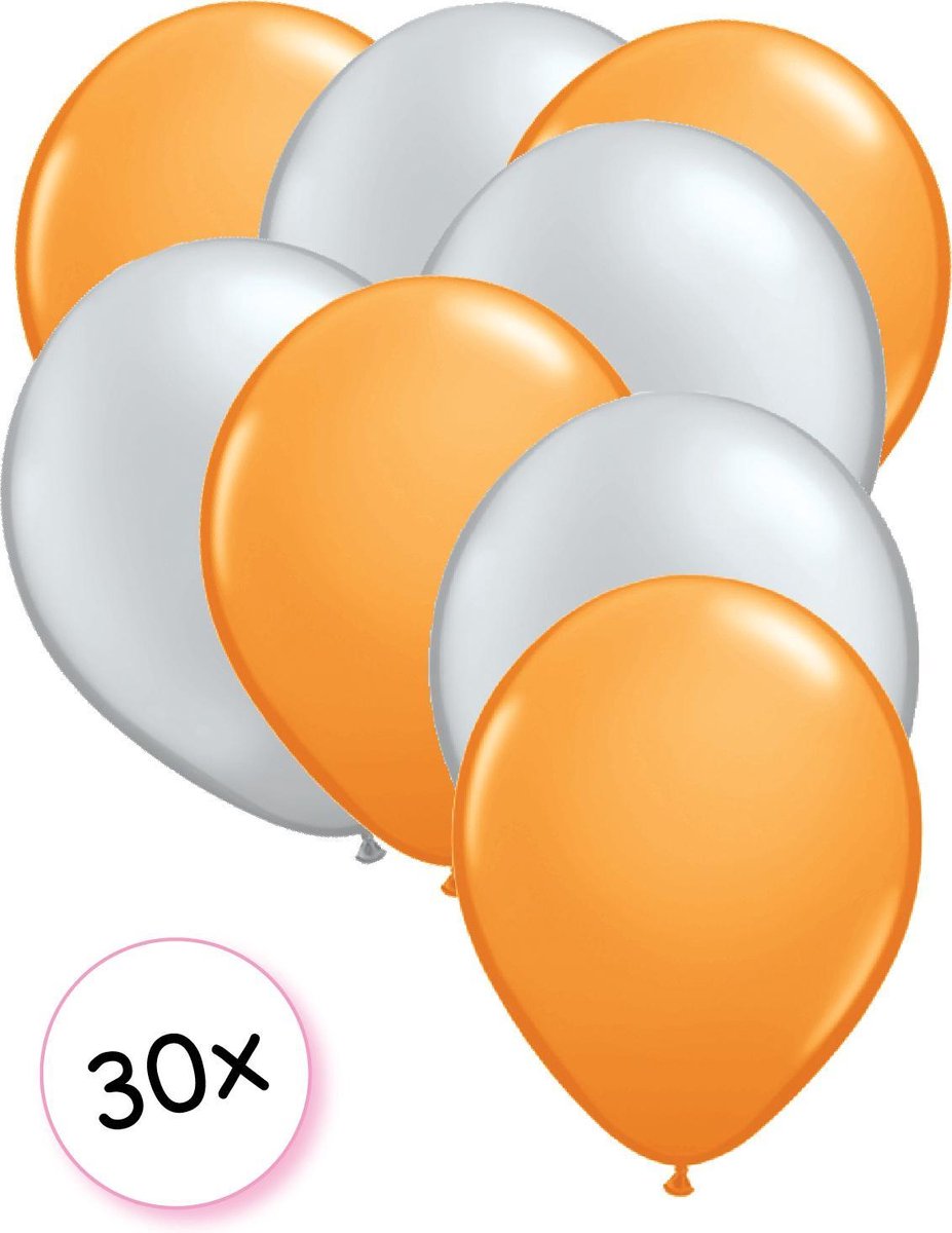 Ballonnen Oranje & Zilver 30 stuks 27 cm