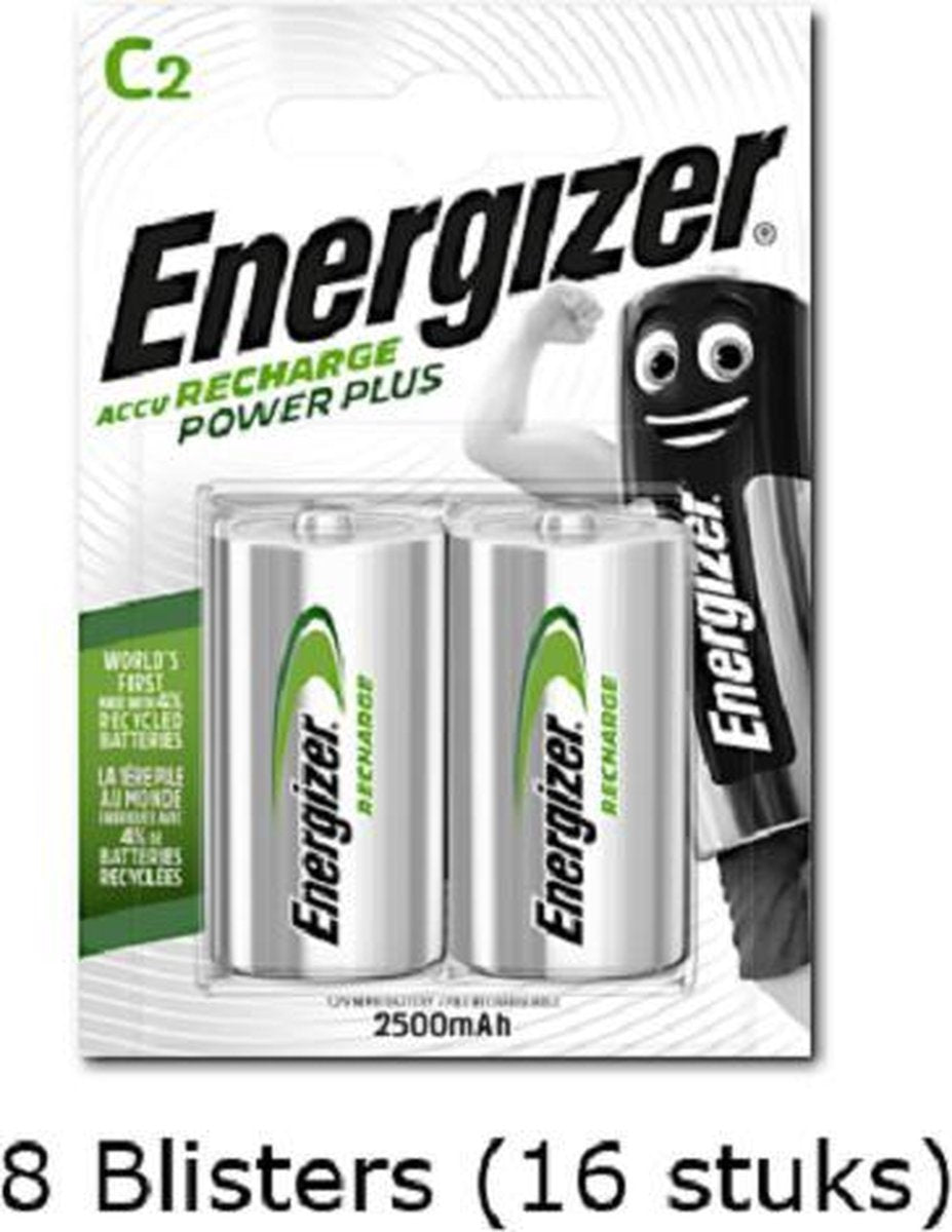 16 stuks (8 blisters a 2 stuks) Energizer C Power Plus Batterij HR14 oplaadbaar 1.2V 2500mAh rechargeable