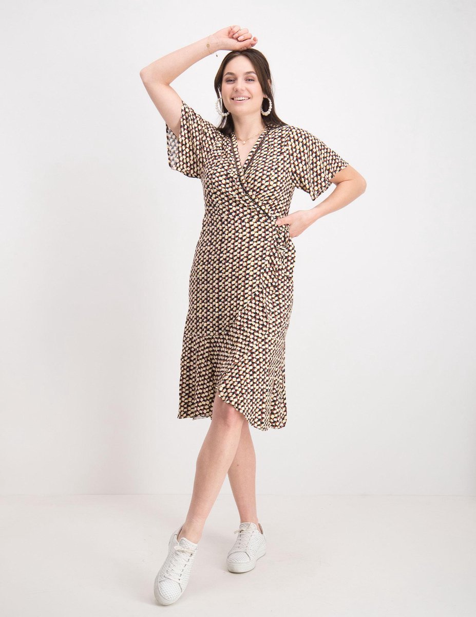 Tramontana | Wikkeljurk met Colorblock Print | Print Yellows | Maat XL | Jurken voor Vrouwen | Jurken Dames