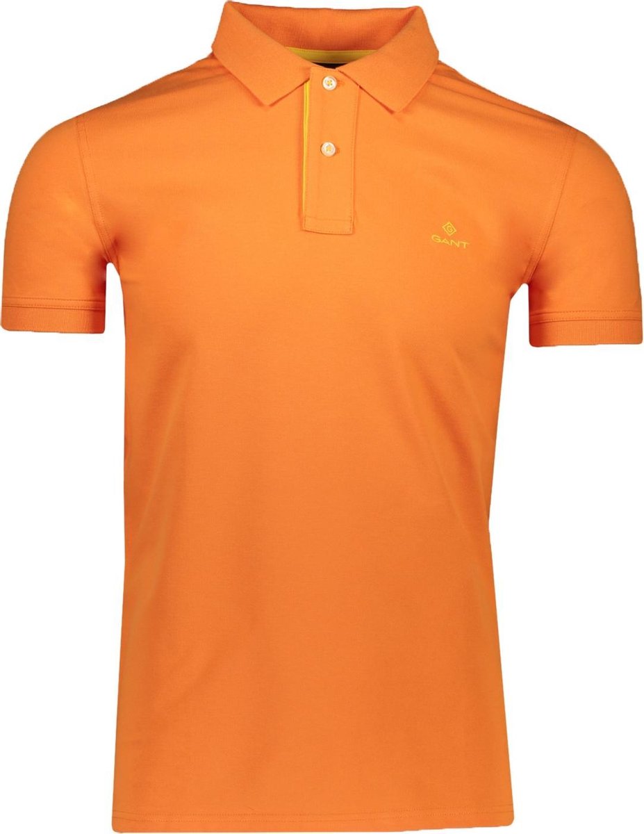 Gant Polo Oranje Oranje Getailleerd - Maat L - Heren - Lente/Zomer Collectie - Katoen;Elastaan