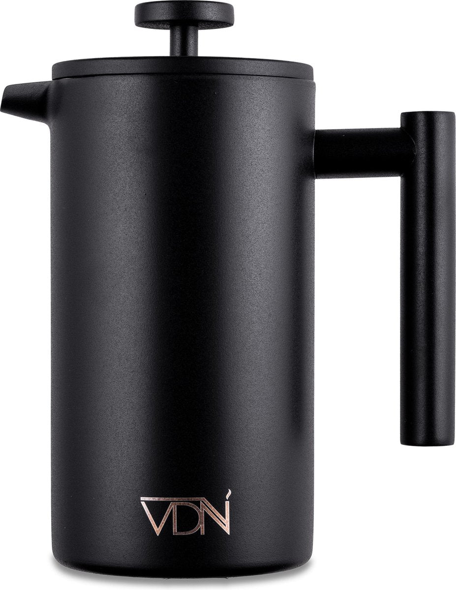 French press Cafetiere - 0.8 L - Verse koffie zetten - Dubbele wand isolatie - Zwart - VDN