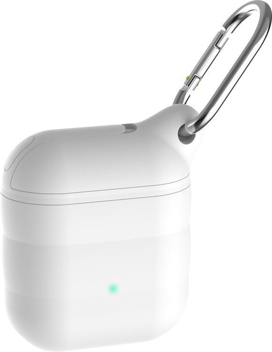 Airpods Hoesje - Siliconen Soft Case met Clip - Waterdicht - Wit