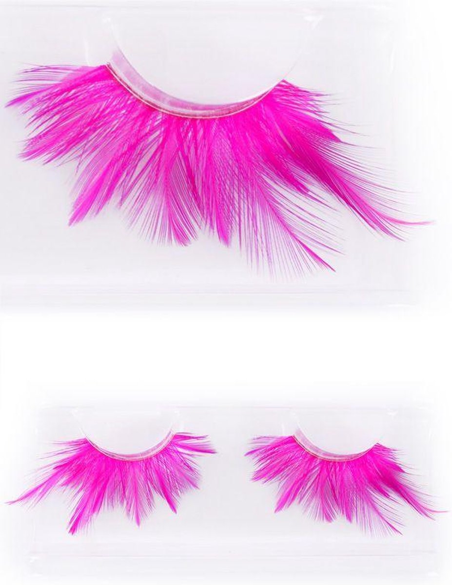 Wimpers veertjes fluor pink