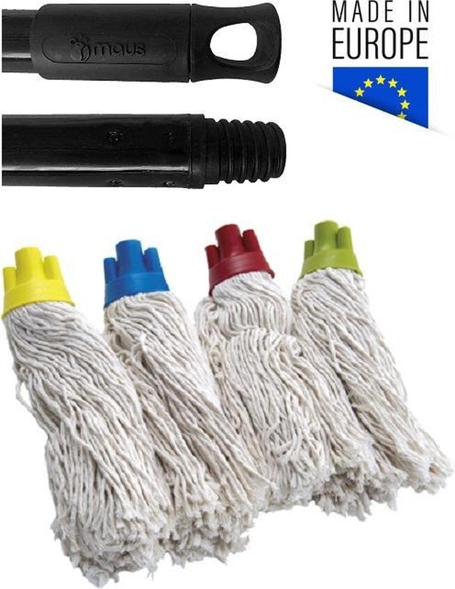 Maus spaanse mop met steel - 4 dweilen en dweilstok - Made in the EU