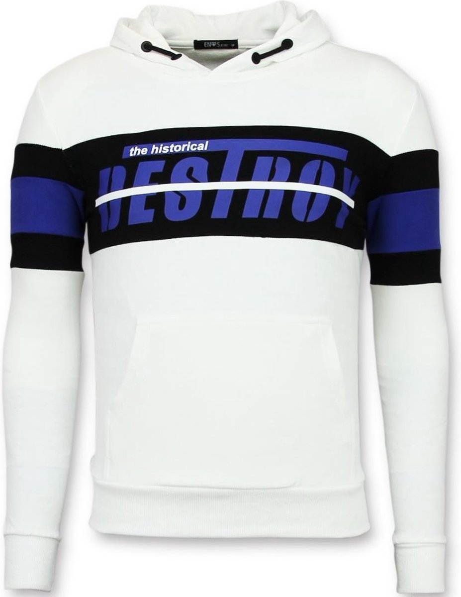 Enos Sweater met Capuchon Heren - Striped Hoodie - Wit - Maten: L