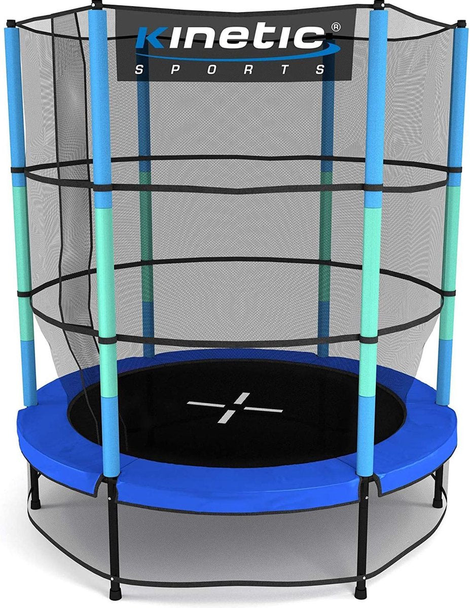 Bobby's Kindertrampoline - Trampoline - Binnen Buiten - Met Randafdekking - Stangen - Bekleed - Veiligheidsnet - Blauw Zwart - 160 x 140 x 140 cm