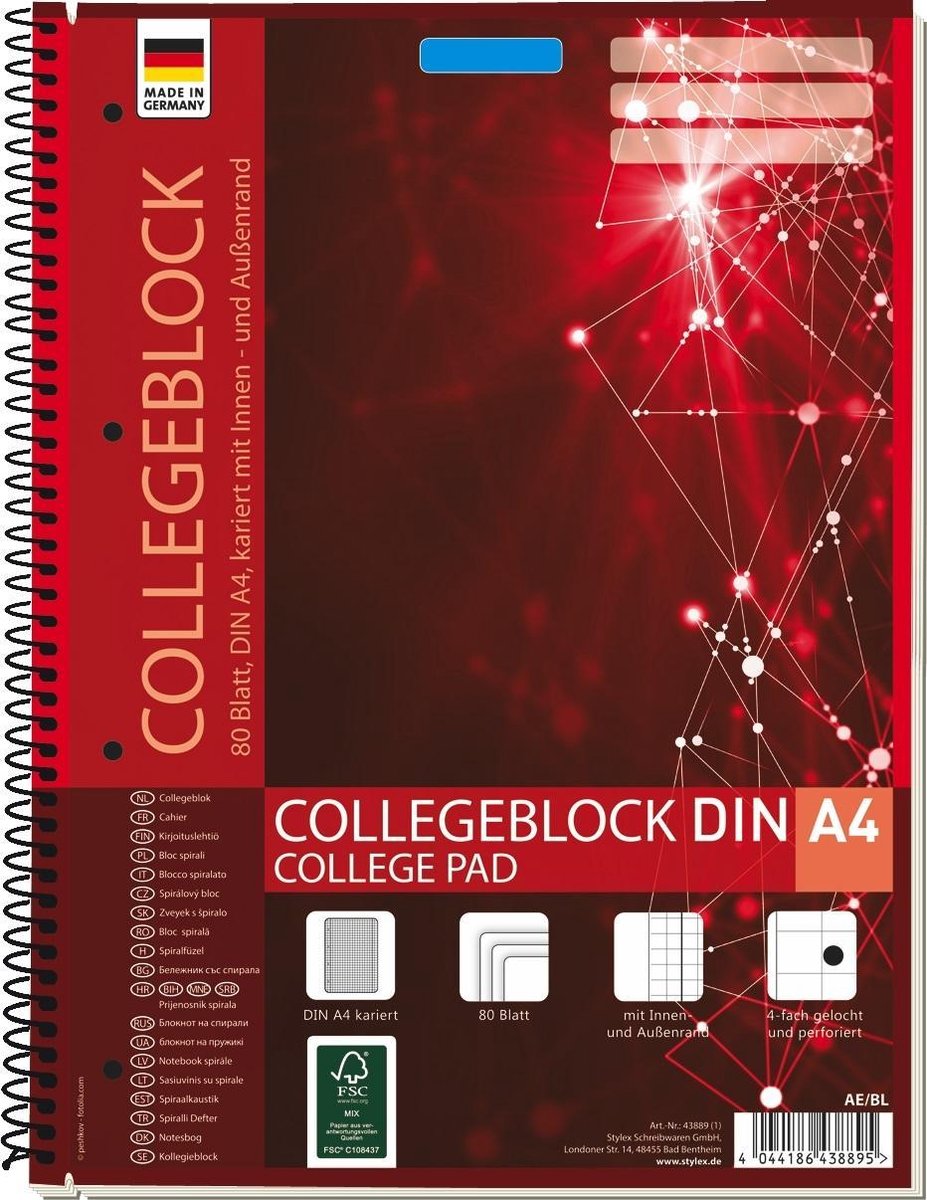 Collegeblok 80 vel A4 Ruit