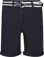 Cassis - Effen short met gevlochten riempje - Marineblauw
