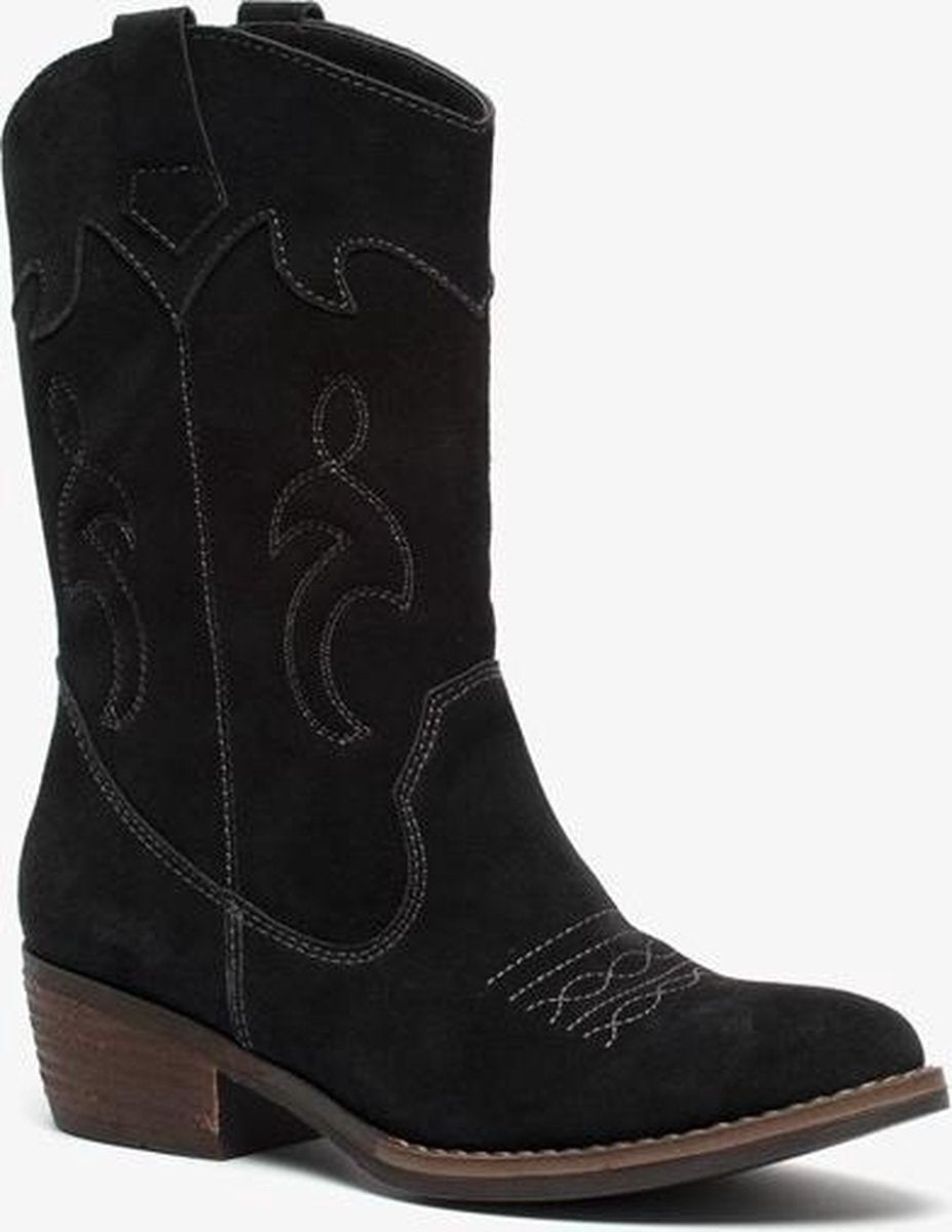 TwoDay suede dames cowboy western laarzen - Zwart - Maat 37