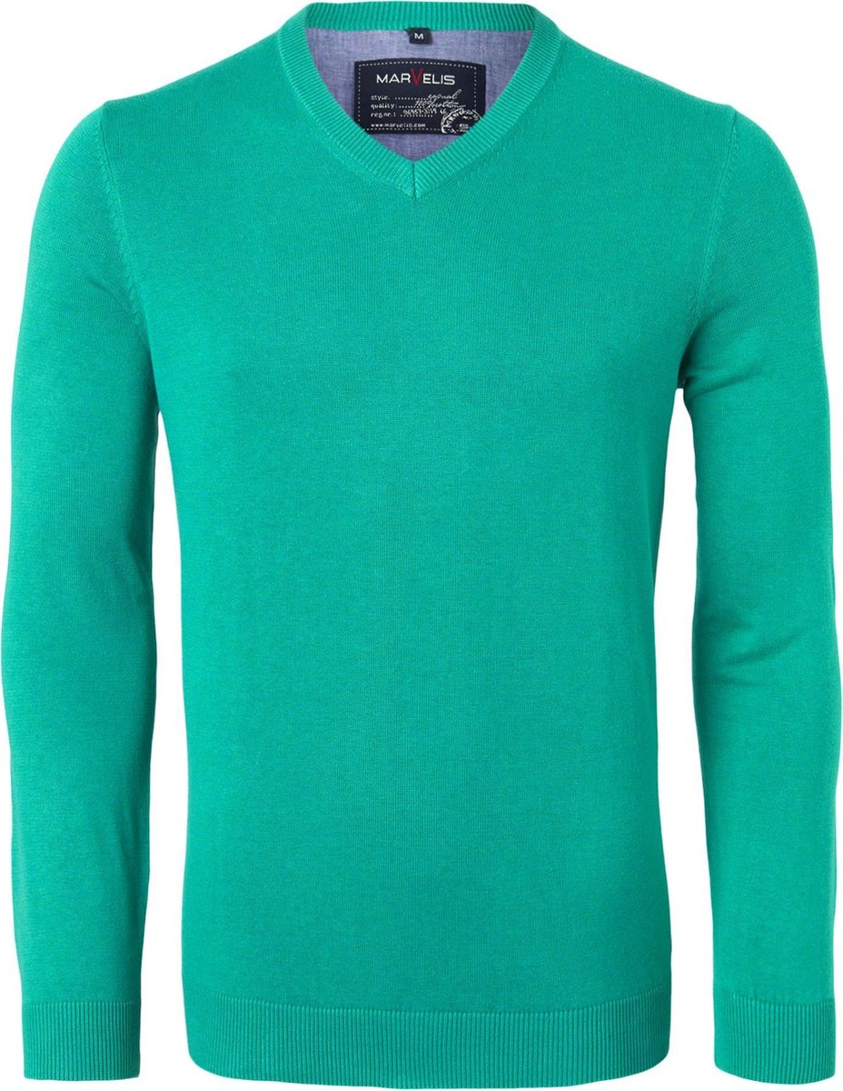 MARVELIS heren trui katoen - V-hals - groen -  Maat: 3XL