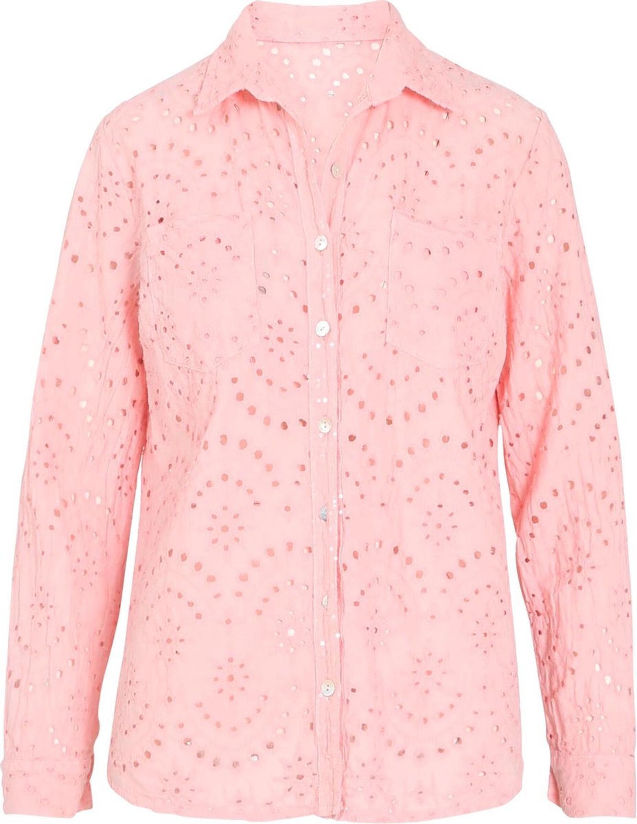 Cassis - Blouse in katoen met borduurwerk - Koraal