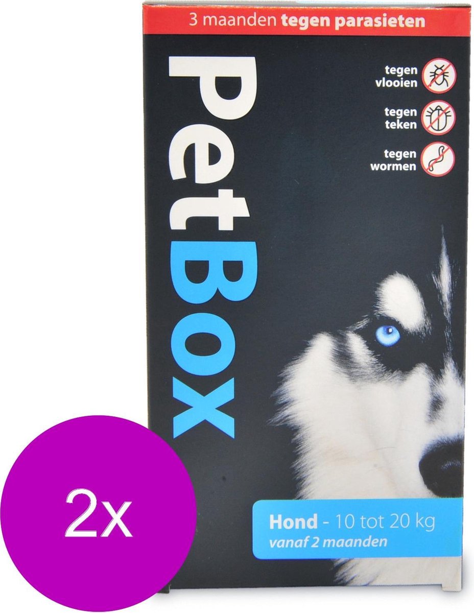 Petbox Hond Vlo. Teek & Worm - Anti vlo - teek- worm - 2 x Medium 10-20 Kg