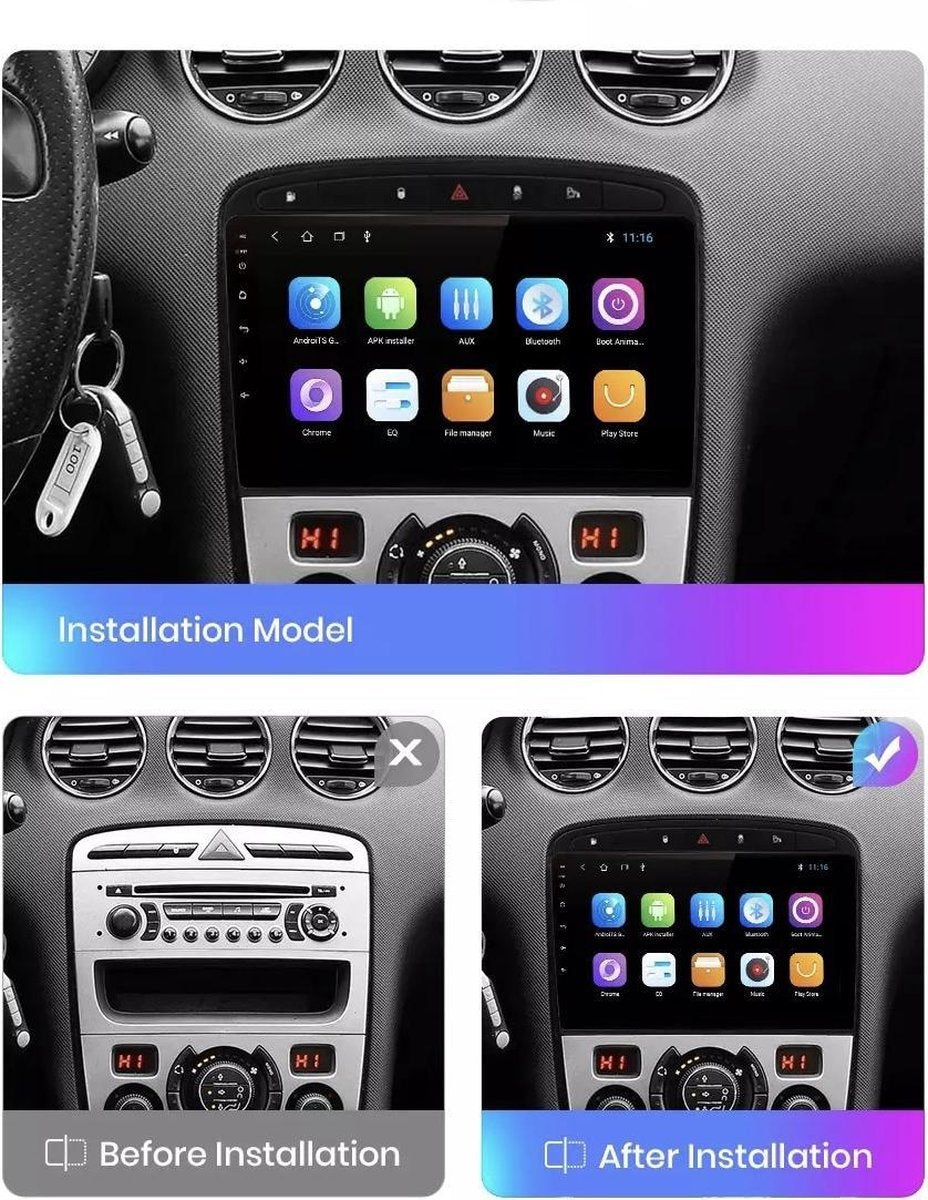 GRATIS CAMERA! Peugeot 308 2007-2014 8core Android 10 navigatie 4+64GB Bluetooth USB WiFi 4G
