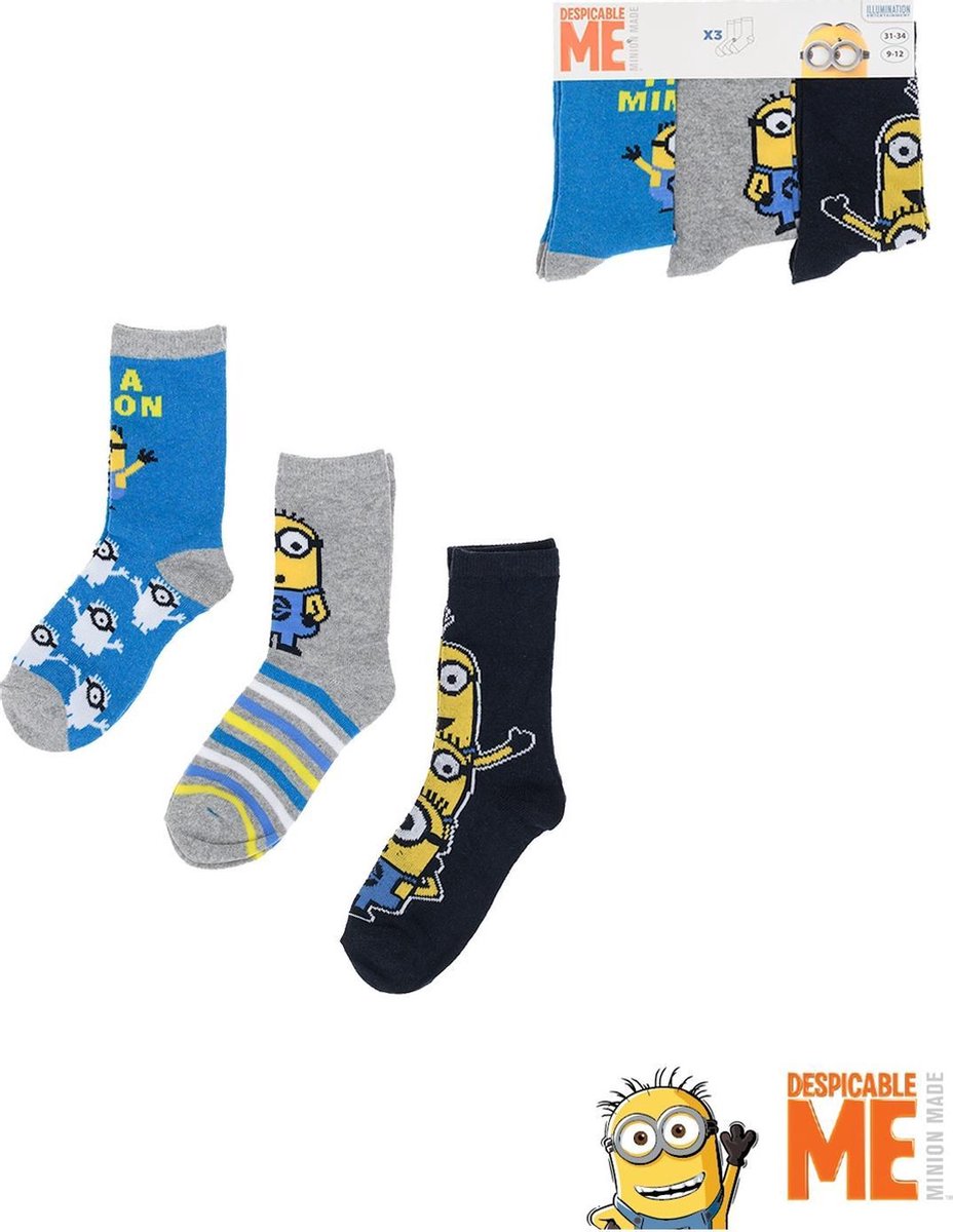 3 paar sokken Minions maat 23-26