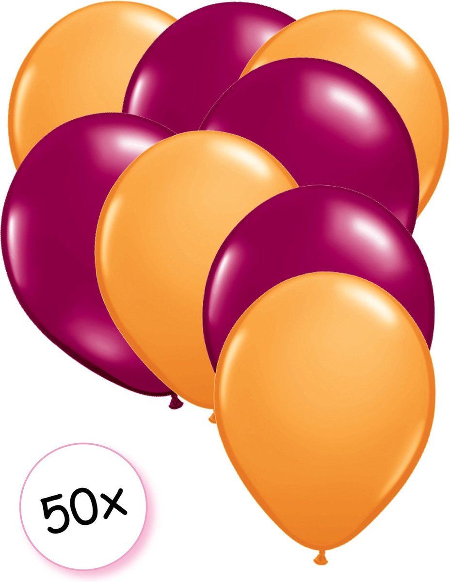 Ballonnen Oranje & Fuchsia 50 stuks 27 cm