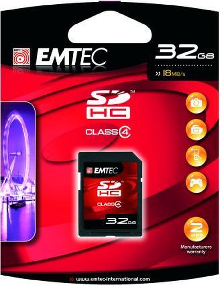 Emtec SDHC 32GB 60X 32GB SDHC Class 4 flashgeheugen