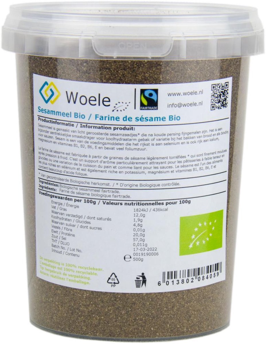 Sesammeel biologisch fairtrade 500g GMO vrij