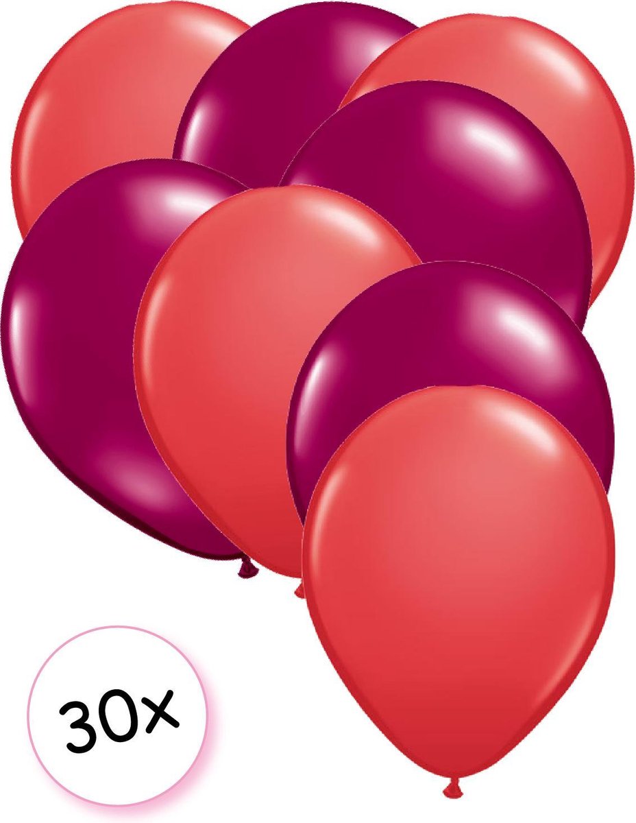 Ballonnen Rood & Fuchsia 30 stuks 27 cm