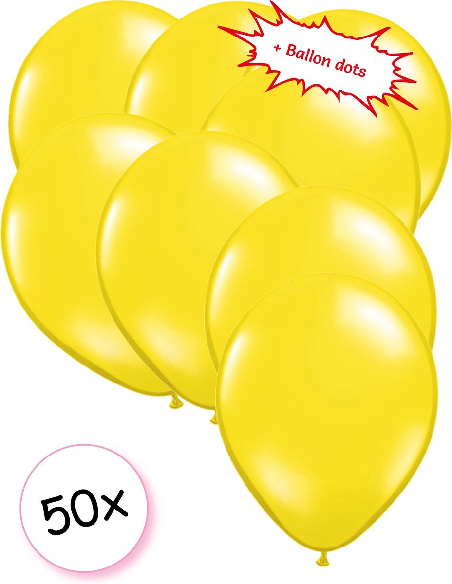 Ballonnen Geel 50 stuks 27 cm + Ballon Lijm Plakkers - Plafond Stickers