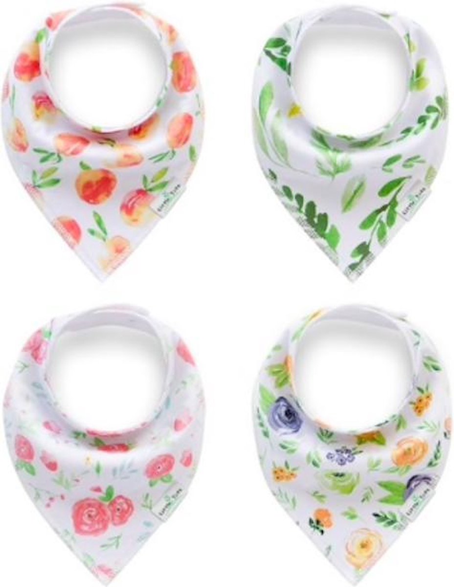 JillyBee - Slab - Slabbetje - Slabber - Bandana - 4pack - Appeltjes - Rozen - Bloemen - Groen - Roze -  Geel
