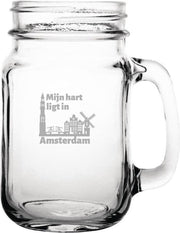 Gegraveerde drinkglas 45 cl met schroefdeksel Amsterdam