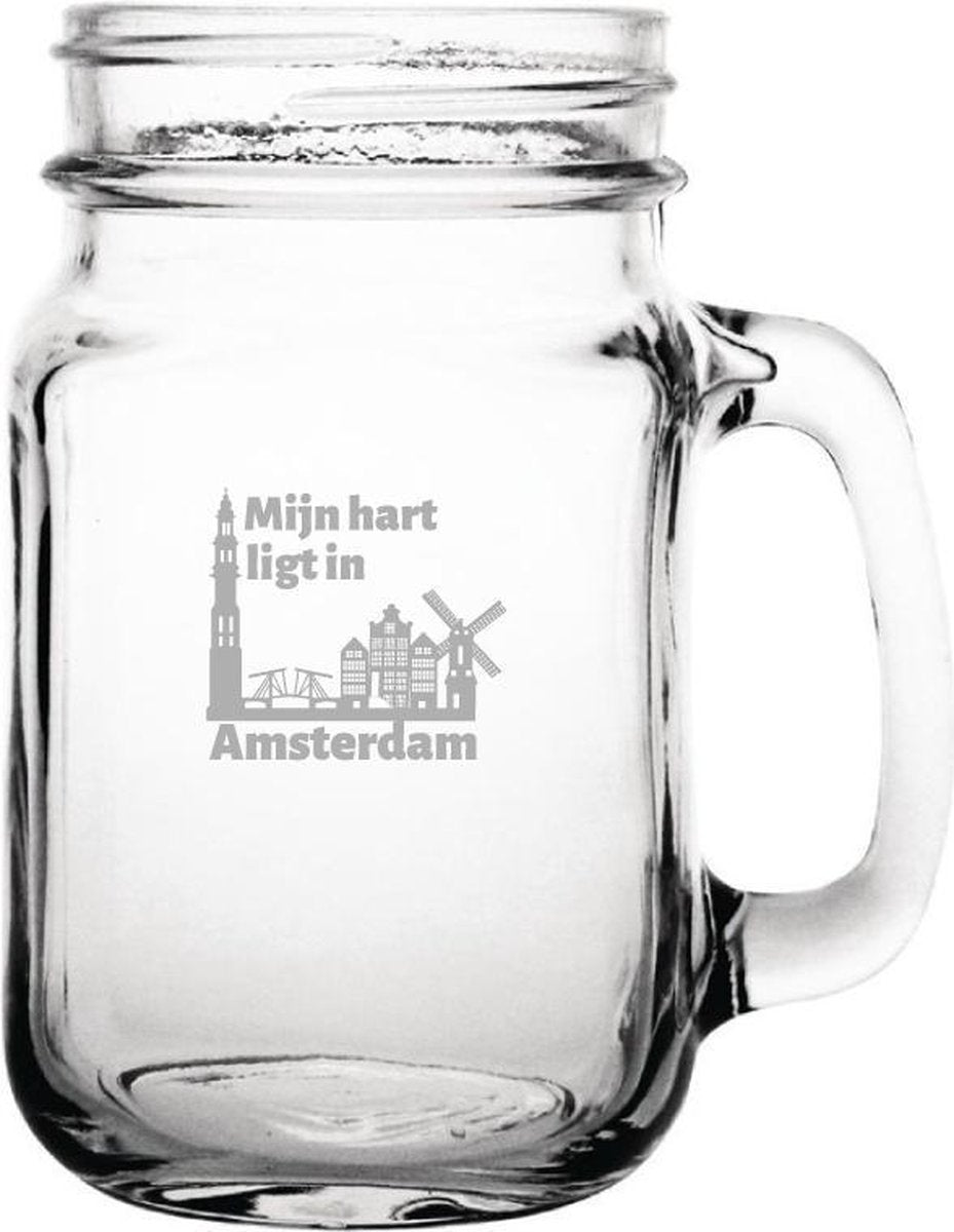 Gegraveerde drinkglas 45 cl met schroefdeksel Amsterdam