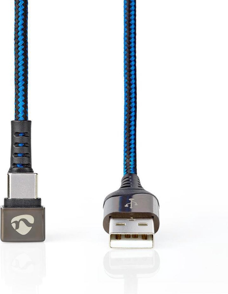 USB-Kabel | USB 2.0 | USB-A Male | USB Type-C™ Male | 480 Mbps | Verguld | 2.00 m | Rond | Gebreid / Nylon | Blauw / Zwart | Cover Window Box