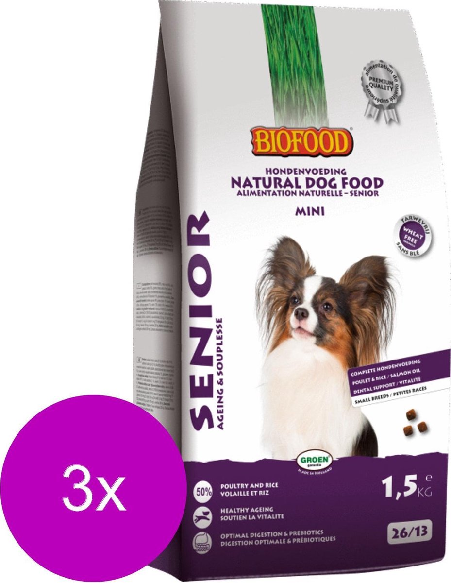 Biofood Senior Small Breed - Hondenvoer - 3 x Gevogelte 1.5 kg