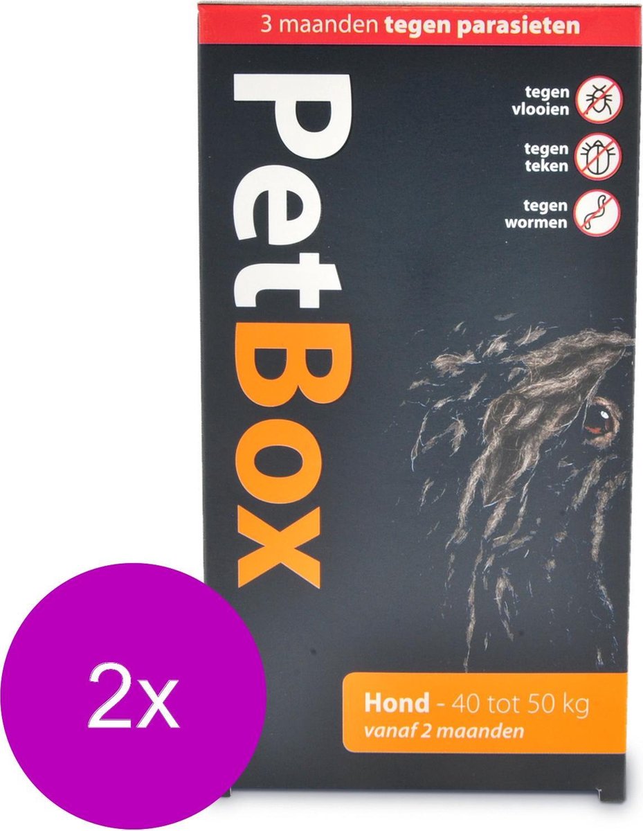 Petbox Hond Vlo. Teek & Worm - Anti vlo - teek- worm - 2 x Xlarge 40-50 Kg