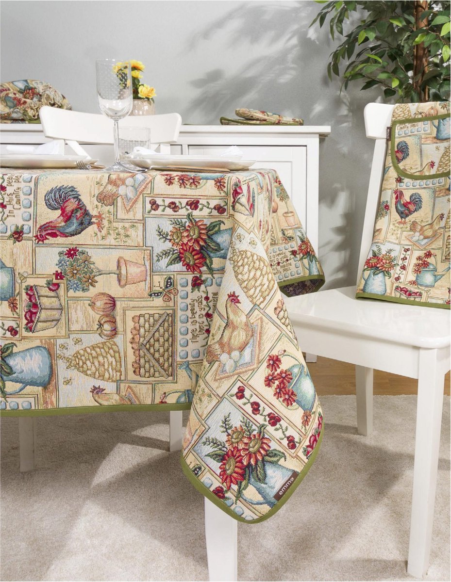 Tafelkleed - luxe gobelinstof - Farm House - kip - Haan - Boerderij - Loper 100 cm