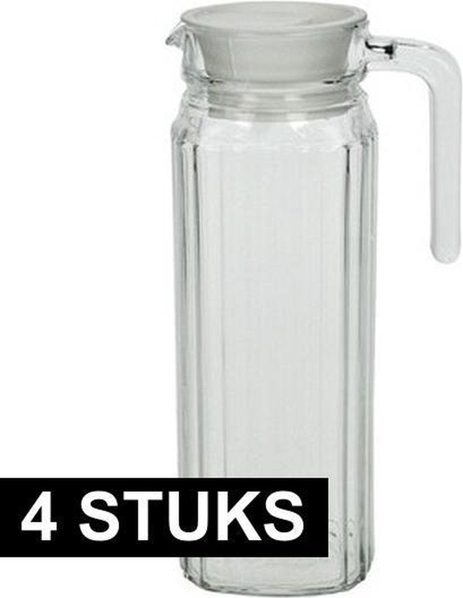 4x Lange glazen karaf met handvat 1